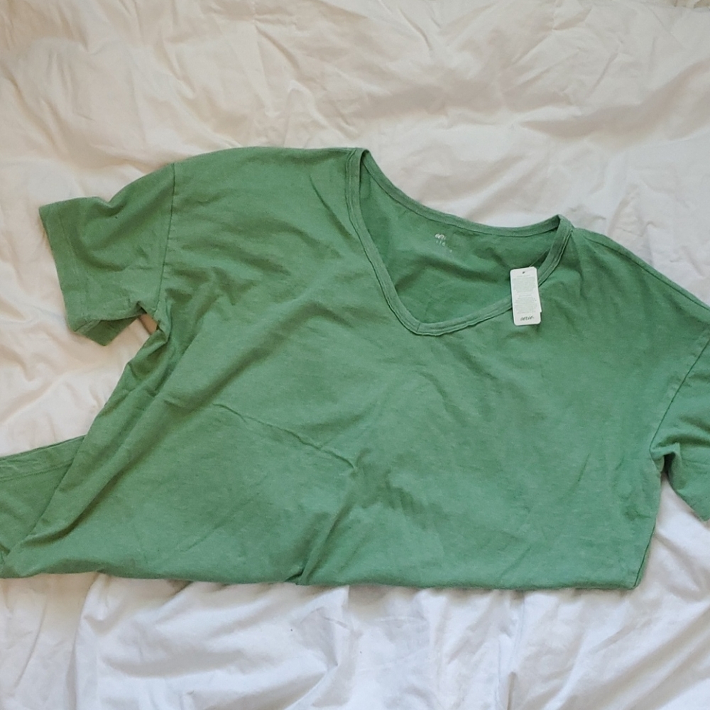 Green V Neck Boyfriend Fit Tee